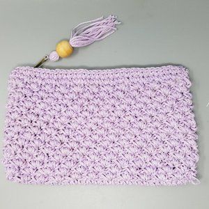 Vtg 60s Lavender Crocheted Clutch Purse w/Tassel
